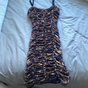 Ruched floral, navy dress